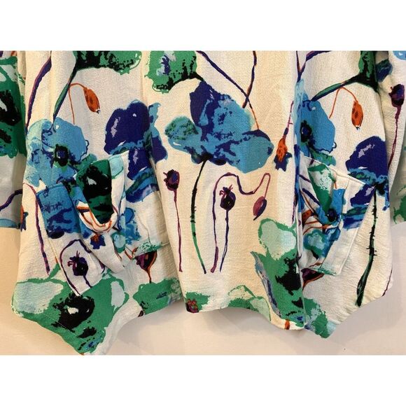 Vintage Women's Gauzy Tunic Shirt Blouse Floral Sheer XL Roll Sleeve Sheer Y2K - Picture 3 of 12